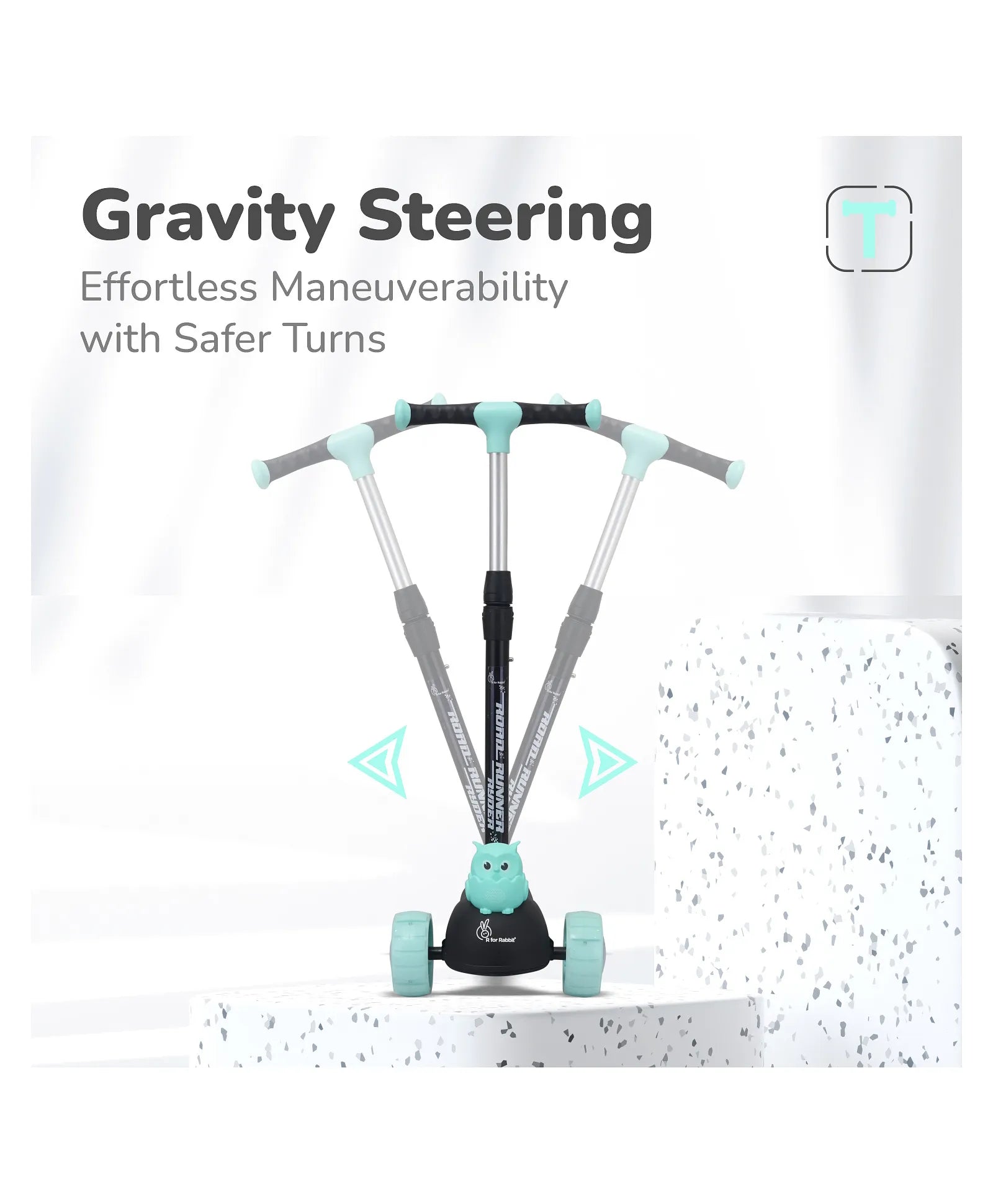 Product with gravity steering mechanism on a white background